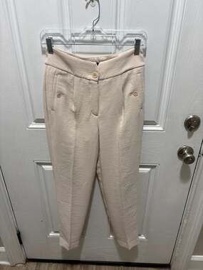 Express Women's Beige High Rise Ankle Trousers with Button Pockets Size 2R